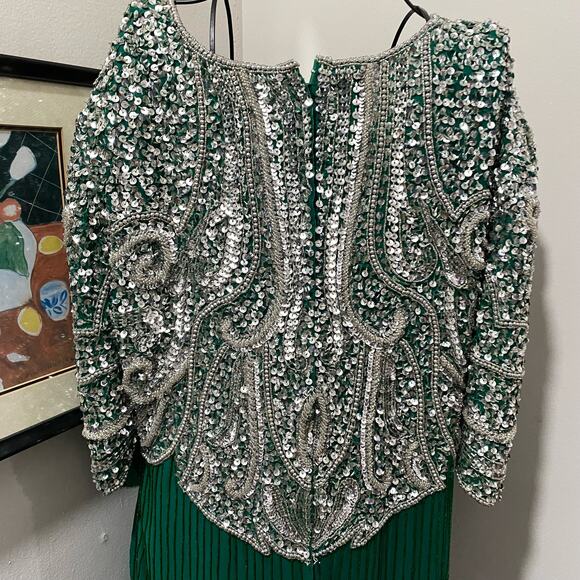 ZENITH Fashions Green and Silver Sequin Maxi Dress PLUS SIZE 3X Formal Gown - Picture 2 of 15